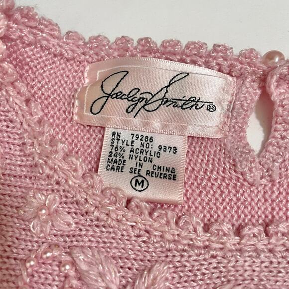 VTG Jaclyn Smith Womens Knit Sweater M Pastel Pink Beaded Coquette Floral Dainty - Picture 5 of 16